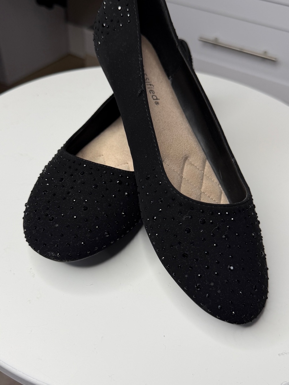 Cityclassified Black Rhinestone Ballet Flats